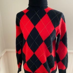 Vintage Cashmere Argyle Turtleneck Sweater